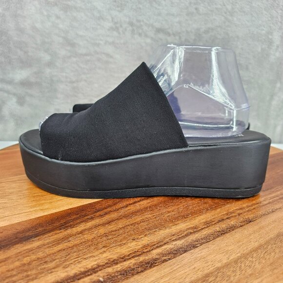 Mossimo Platform Slides 8 Black Fabric Stretch Flatform 90s Retro Stylish Trendy - Picture 9 of 14